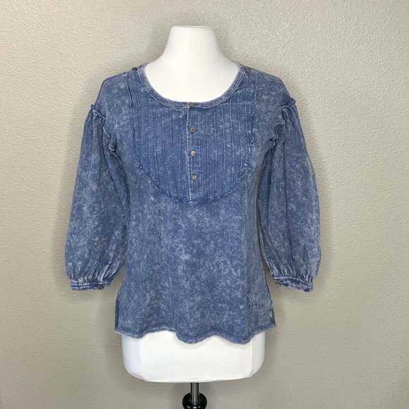 Free People We The Free Blue Acid Wash Top - Picture 6 of 9
